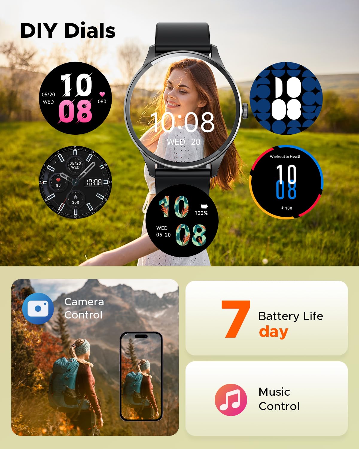 Truefree Watch GT2 Smartwatch with Bluetooth Calls/Smart Notifications, Fitness Tracker with 100+ Sport Modes, Blood Oxygen/Heart Rate/Sleep/Stress Health Monitor, DIY Dials, IP68 Waterproof