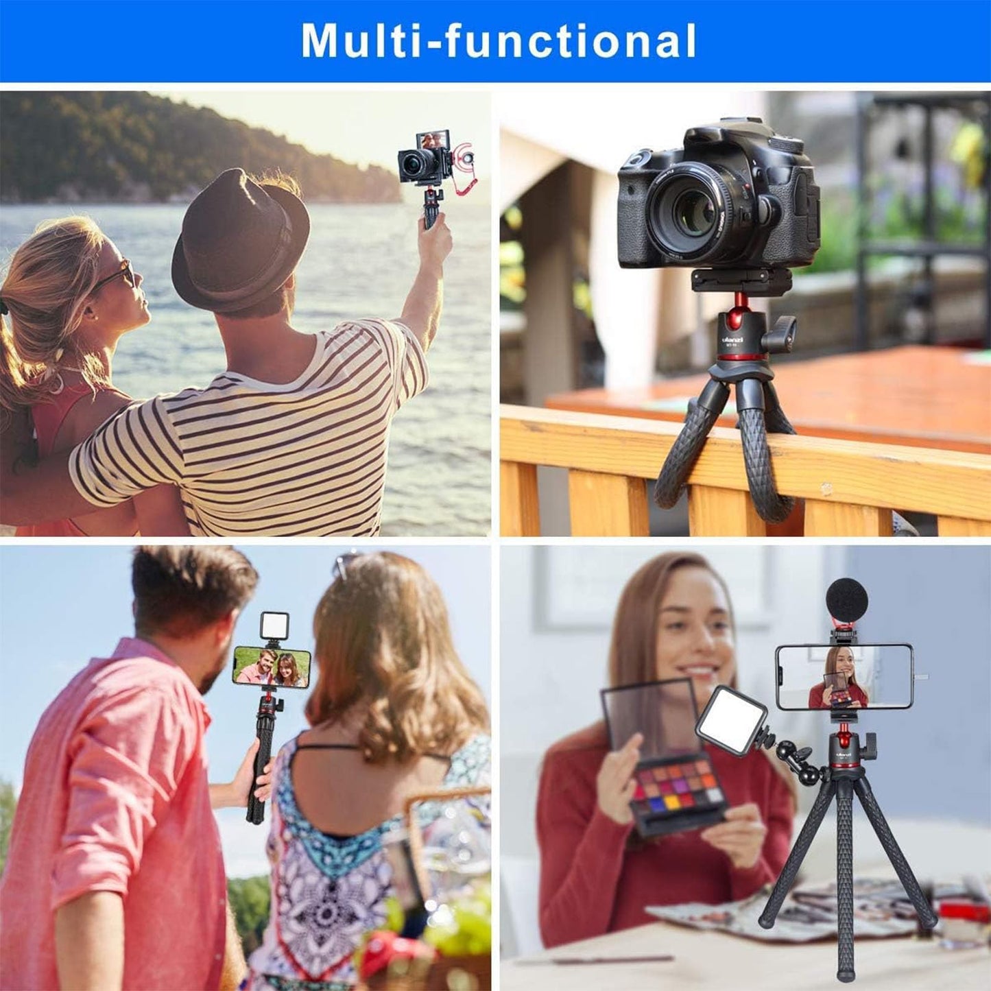 ULANZI MT-11 Camera Tripod, Mini Flexible Stand with Hidden Phone Holder w Cold Shoe Mount, 1/4'' Screw for Magic Arm, Universal for iPhone 13 12 Pro Max XS Max X 8 Samsung Canon Nikon Sony Cameras