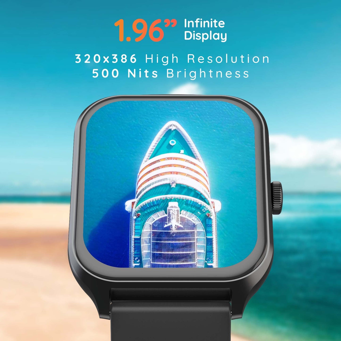 Pebble Cruise, 1.96" Infinite Display, Fitness Tracker, AI Voice assistance, Bluetooth V5.0 Calling, 500 NITS Brightness with FHD Rectangular Screen Smartwatch for Men & Women - Jet Black