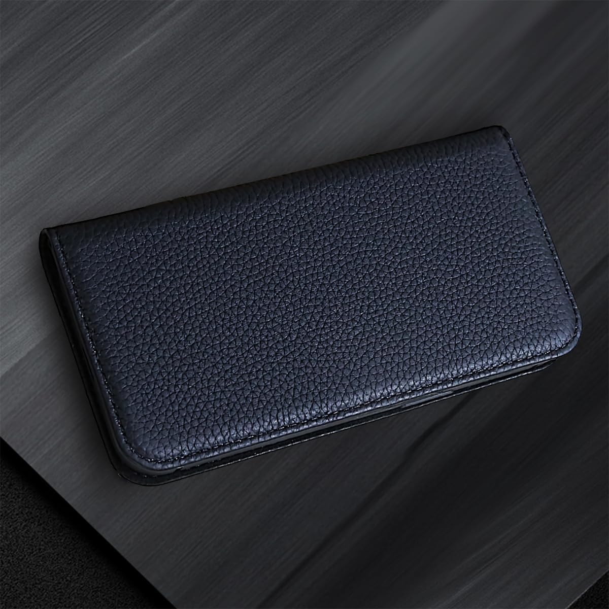 LANJLM iPhone 16 Wallet Case Genuine Leather Antimagnetic Card Holder Flip Cover Shockproof iPhone 16 Cases - Black