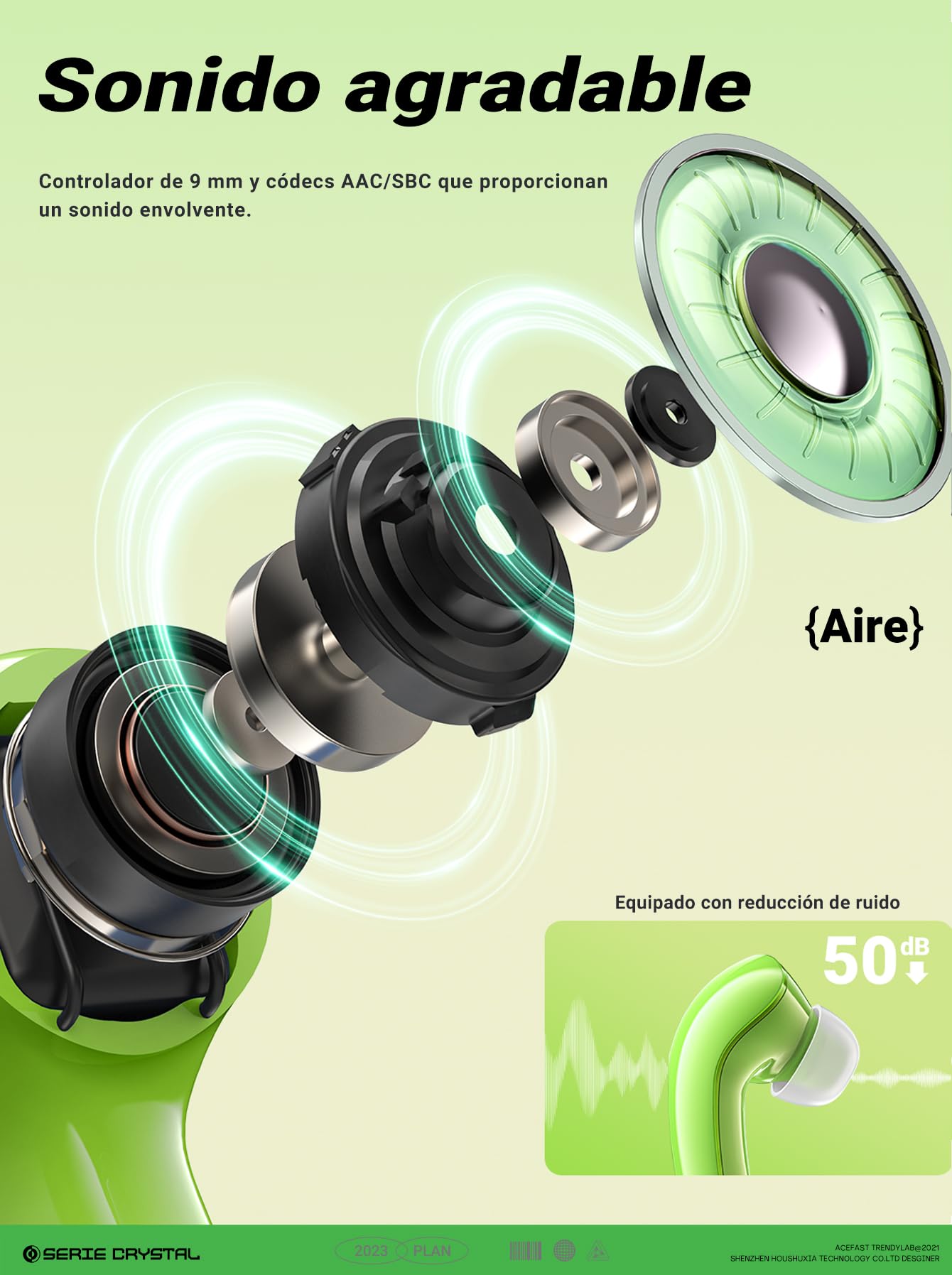 ACEFAST T9 Bluetooth Headphones: Wireless Bluetooth 5.3, ENC Noise Cancellation, 30 Hours Playtime, LED Display, Built-in Microphone, IPX4 Water Resistance (Green)