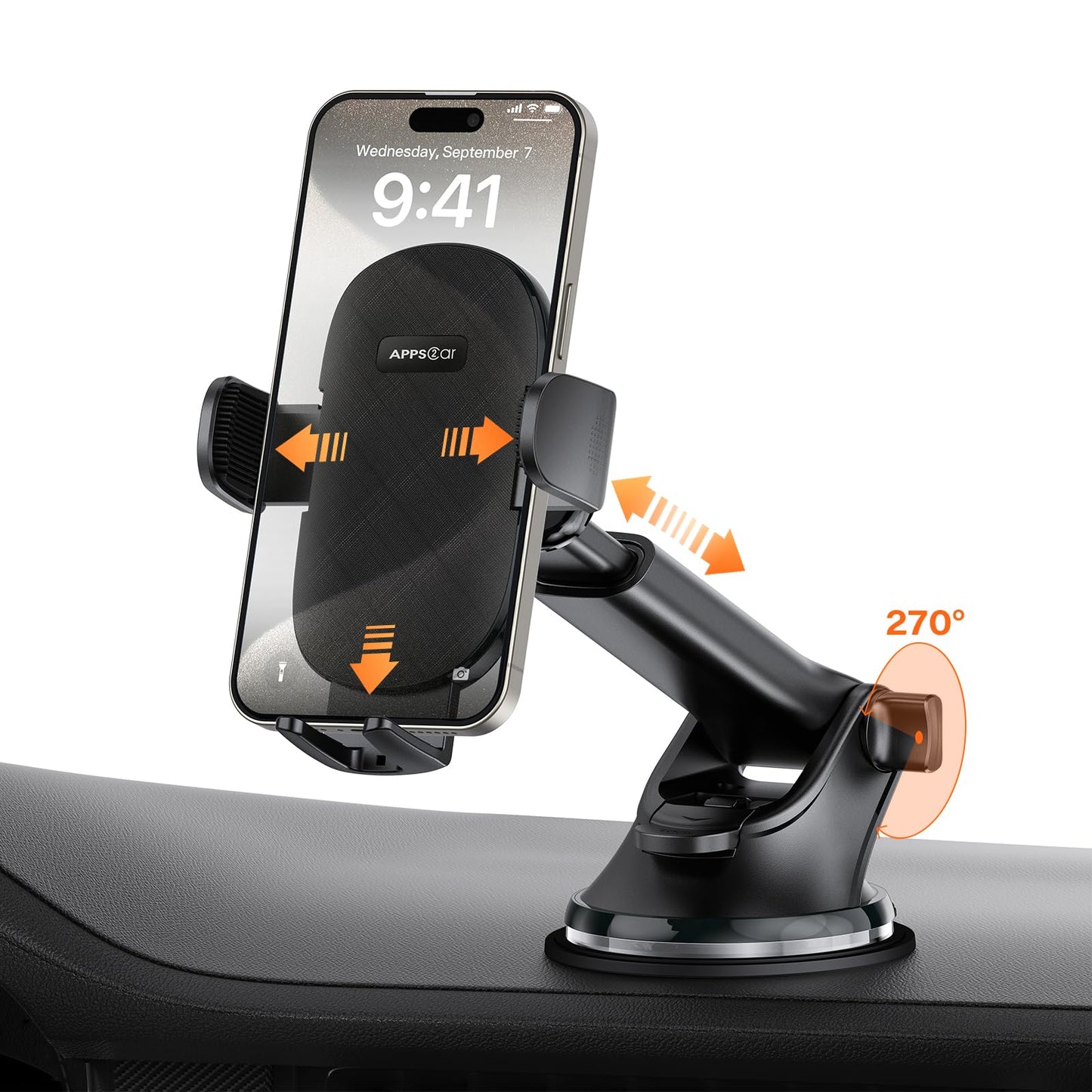 APPS2Car Car Phone Holder Mount Dashboard/Windshield Car Mobile Holder Rotatable 360 Car Mount with Suction Cup Compatible with iPhone 15/14/13 series and all Android Phone