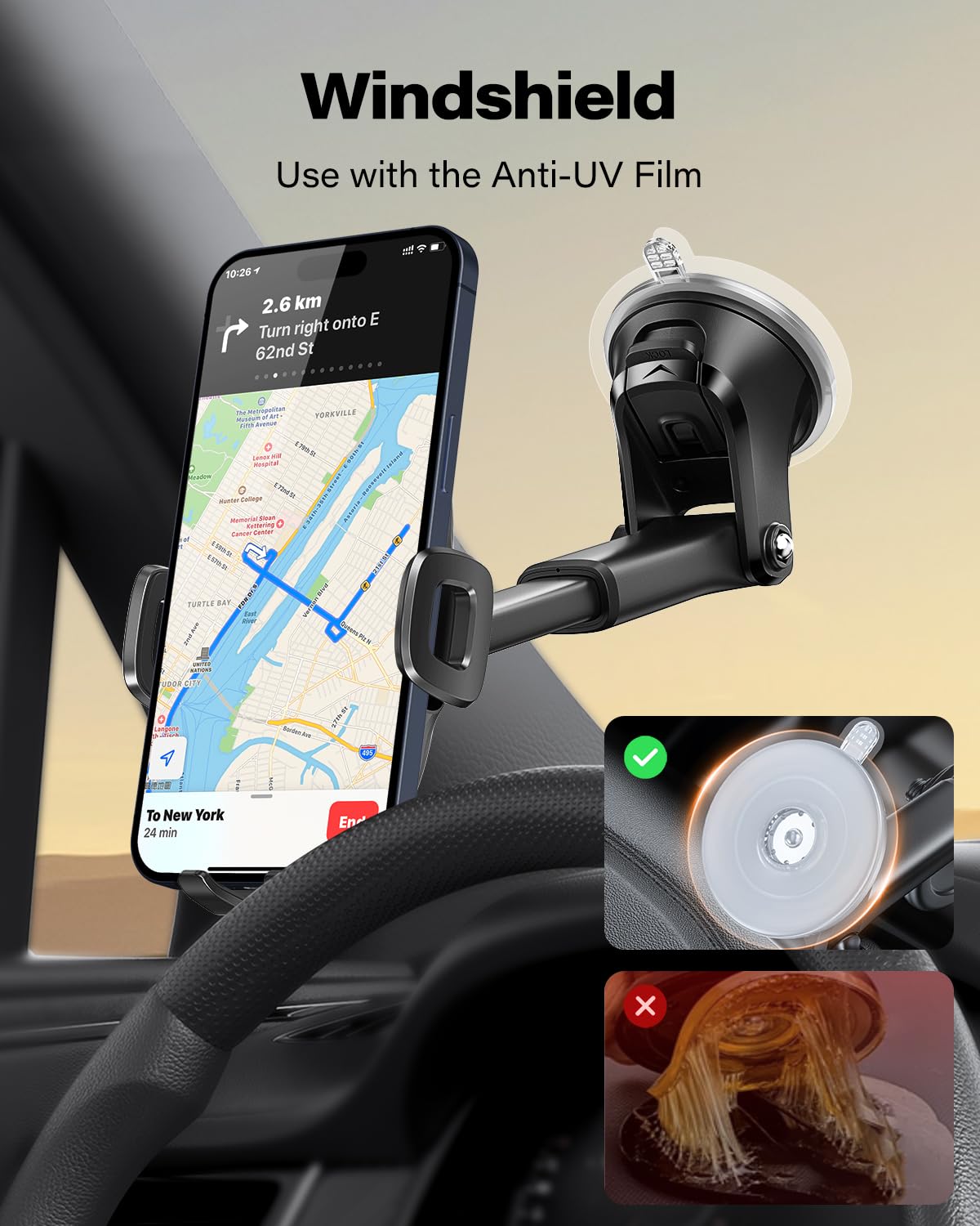 APPS2Car Car Phone Holder Car Holder Mobile Universal 360 Mobile Stand for Car Dashboard Windshield Compatible for 4.7-6.8 iPhone 15/14/13 series Samsung and More