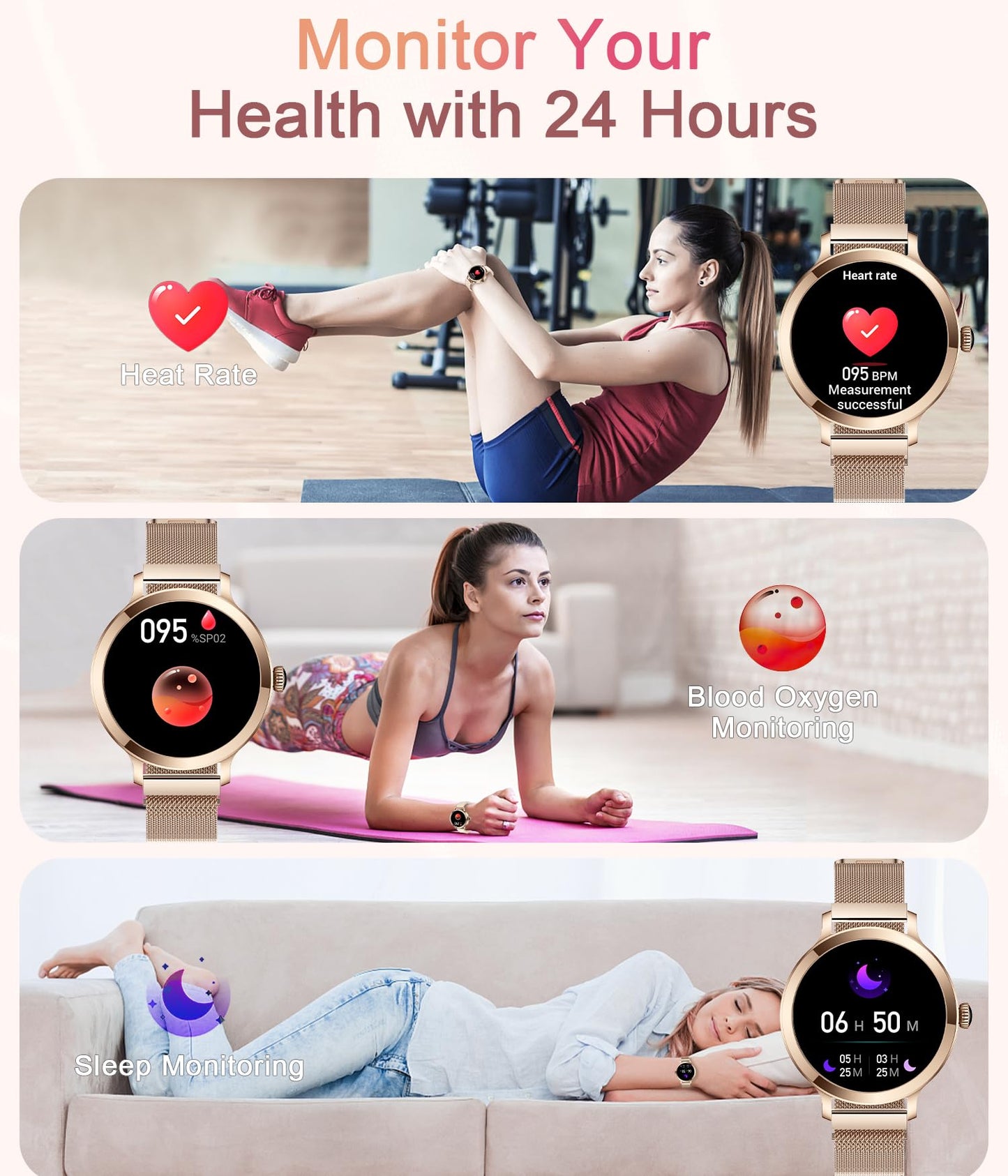 Efolen Smart Watches for Women, 1.106" AMOLED Small Screen Smartwatch Answer/Make Call for Android iOS Phones, IP68 Waterproof Fitness Activity Tracker with 100+ Sports, Heat Rate, SpO2, Rose Gold