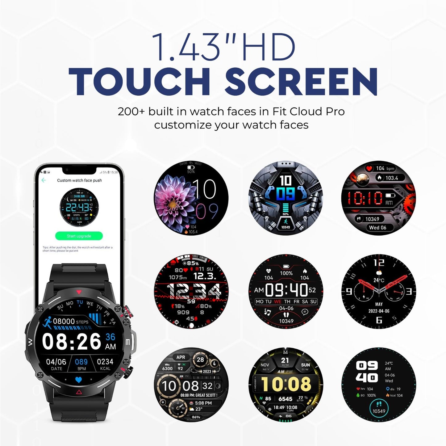 CAROSKI Smart Watches for Men, Smart Watch, ساعة ذكية, Sport Watch, With Bluetooth Calling, Activity Tracker, Waterproof Compatible with Android & IOS device,1.43-inch AMOLED display Man Watches.