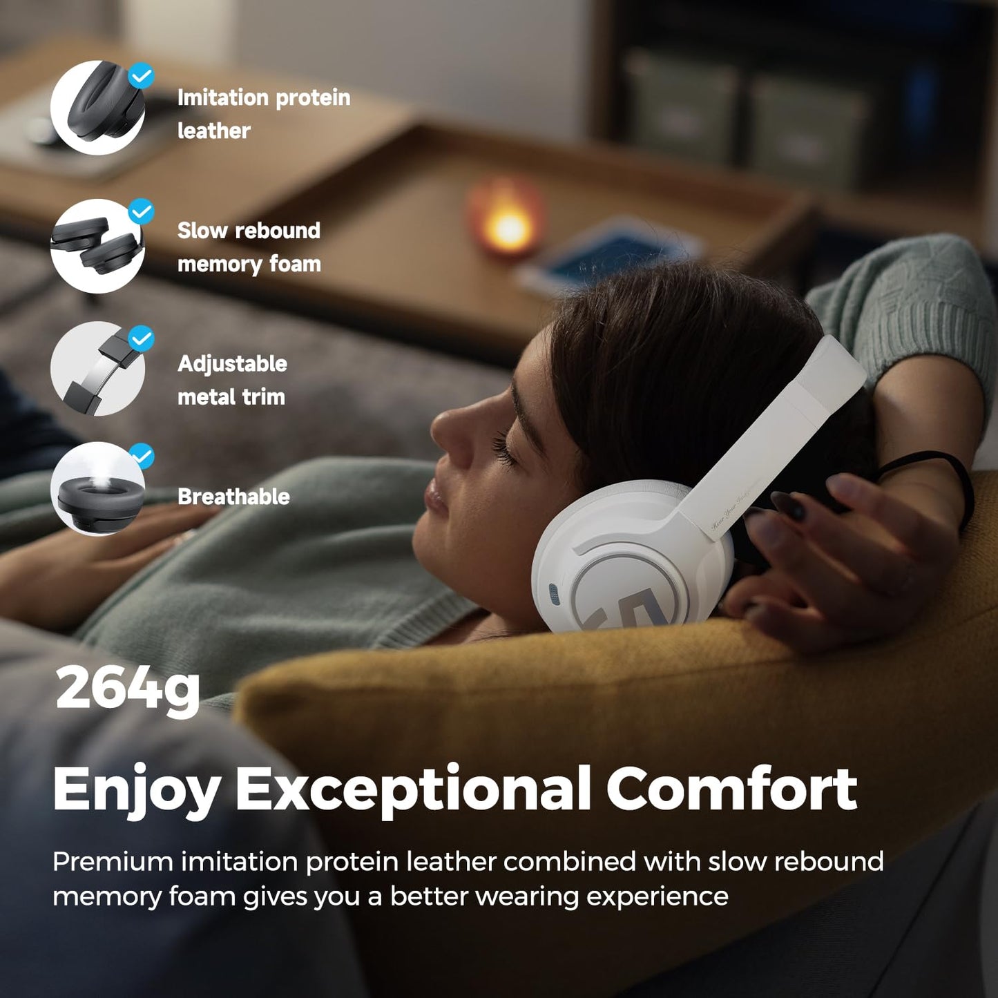 SoundPEATS Space Hybrid Active Noise Cancellation Headphones, Over Ear Headphones with 123H Playtime, Wireless Bluetooth Headphones with Deep Bass, Hi-Res Audio, Multipoint Connection&App Customize EQ