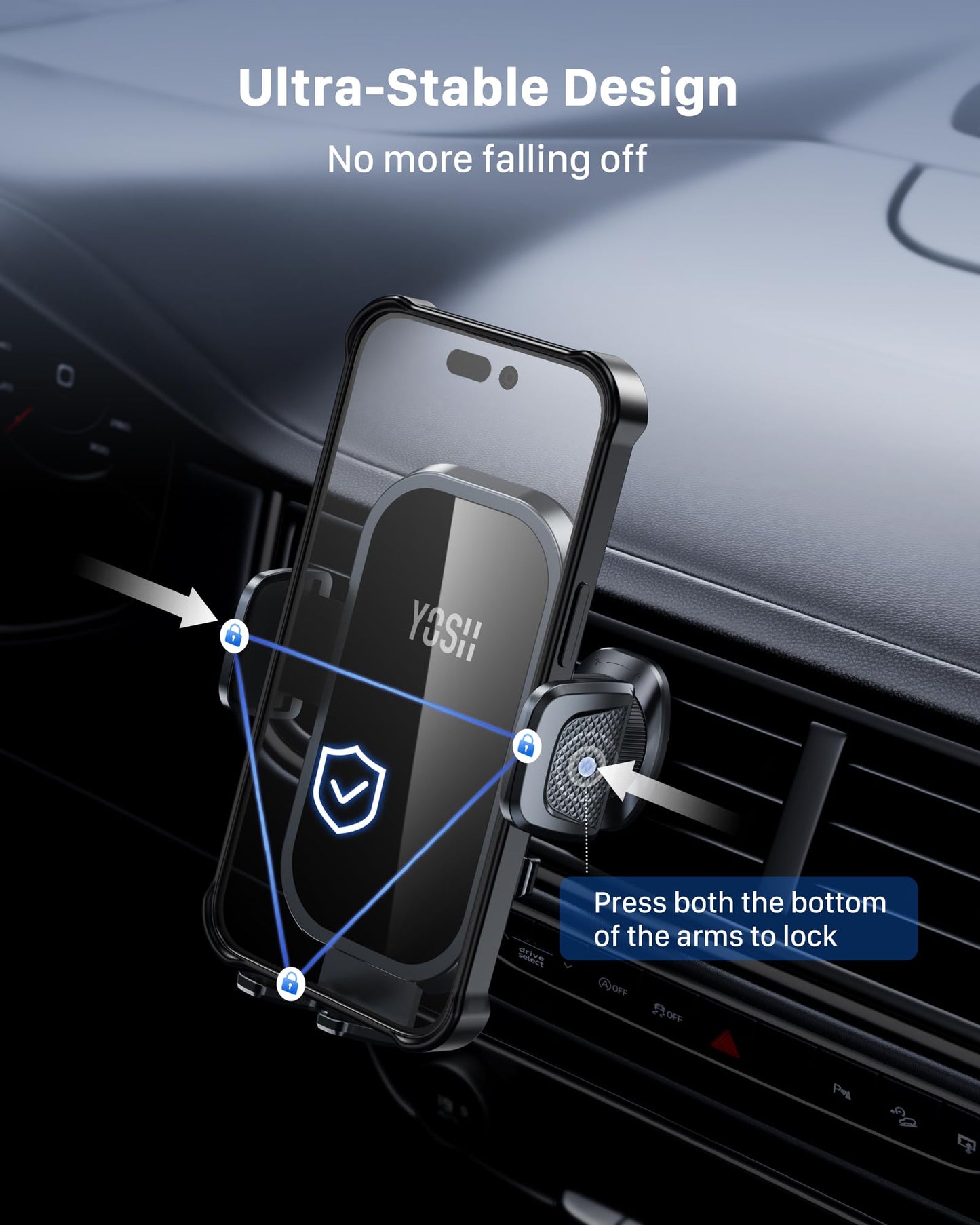 YOSH Car Phone Holder, 2024 Air Vent Phone Holder for Cars, iPhone Car Holder Double Lock Metal Hook, Super Stable Big Phone Friendly for iPhone 15 14 13 12 11 Pro Max Samsung S23 S22 S21 Pixel etc