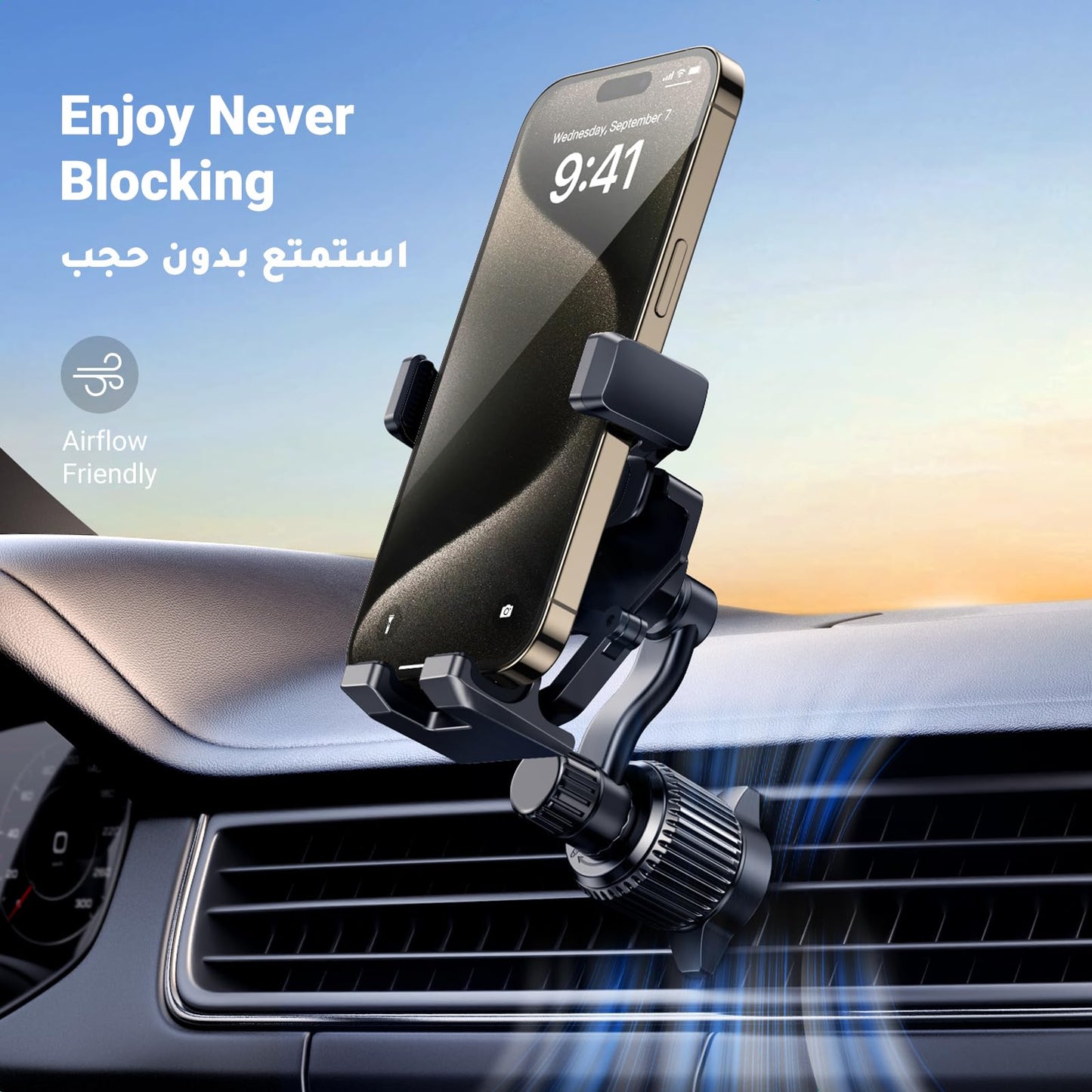 UGREEN Mobile Holder for Car, Car Phone Holder for Air Vent Car Mobile Holder with Auto Lock & Hook Shape Clip Do Not Block Air Vent Phone Holder Car for iPhone 13/14/15 Pro Max S24 S23 S22 Ultra, etc