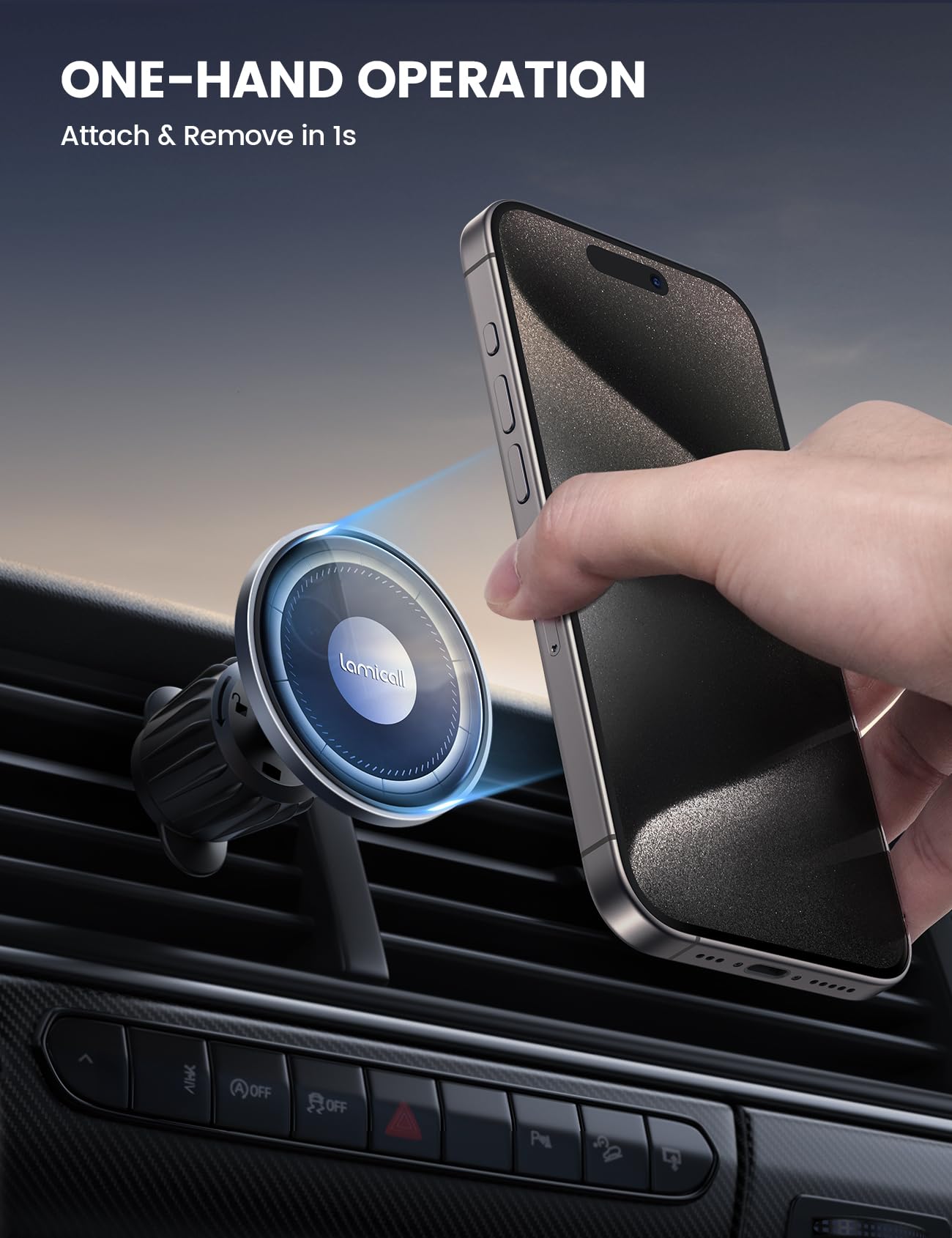 Lamicall Fits Mag Safe Car Mount - [‎Pioneering Glass Surface] Magnetic Phone Holder for Your Car - Hands Free Car Phone Holder for iPhone 15 14 13 Pro Plus Max Mini Mag Safe Case & All Phones (Black)