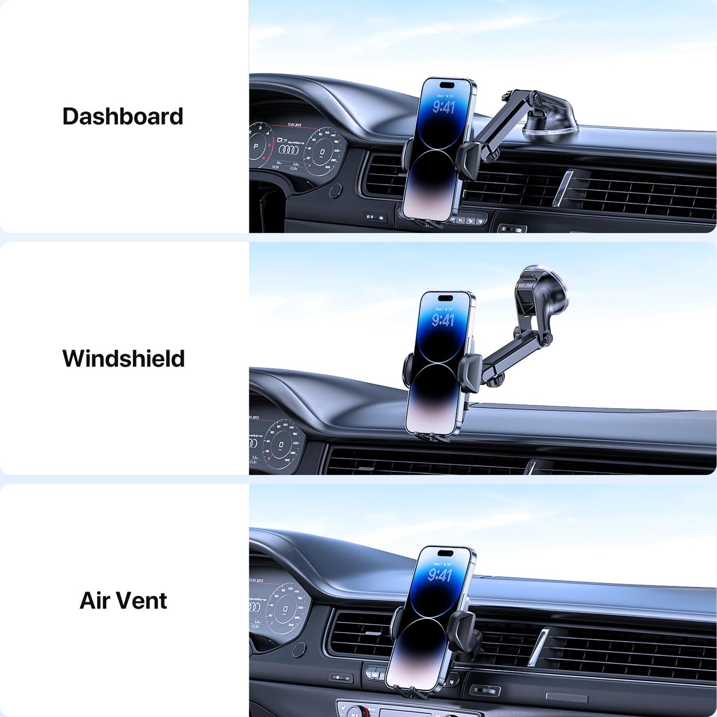 Miracase Universal Car Phone Holder [Powerful Suction Cup] Phone Holder Car for Dashboard Windshield [Double Metal Hook] Mobile Holder for Car Air Vent Car Mobile Holder for All 4.0-7.2" Smartphone