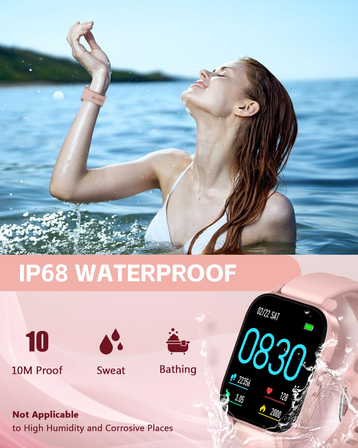 Smart Watch for Women, 1.83" Touch Screen Fitness Tracker Watch with SpO2/Heart Rate/Sleep/Stress Monitor, IP68 Step Counter Watch, 120+ Sports Modes, Compatible with Android iOS(Pink)