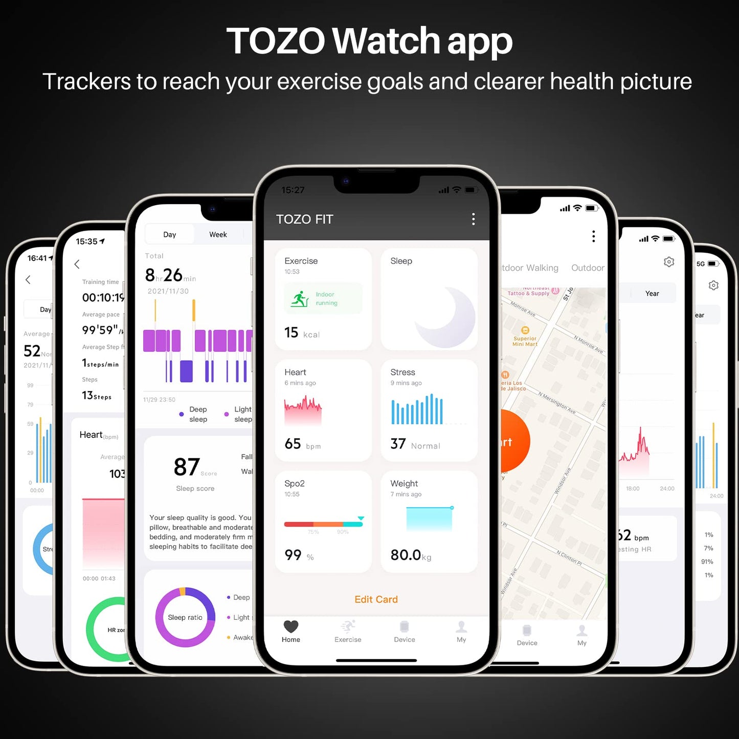 TOZO S2 Smart Watch Alexa Built-in Fitness Tracker with Heart Rate and Blood Oxygen Monitor,Sleep Monitor 5ATM Waterproof HD Touchscreen for Men Women Compatible with iPhone&Android