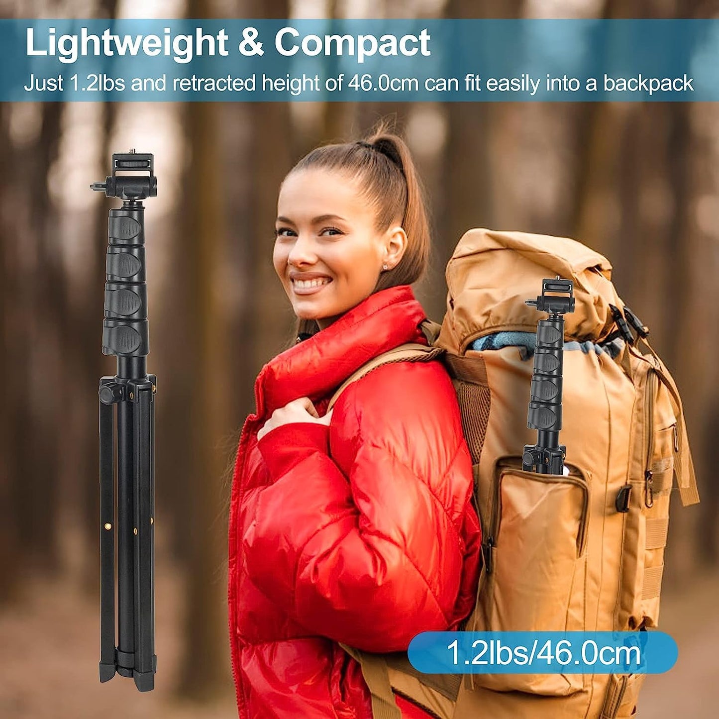 QQAPPU 170cm Phone Tripod, Extendable Selfie Stick Tripod with Remote, Portable Cell Phone Tripod Stand, Lightweight Travel Tripod