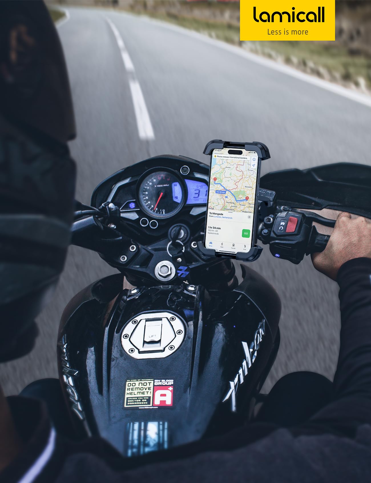 Lamicall Motorcycle Phone Mount Holder - [Anti Shake] [Dual Vibration Dampener] Motorcycle Cell Phone Mount with Upgraded Handlebar Clamp, Fit iPhone 15/14/ 13 Pro Max, More 4.7-6.7" Phones, Black