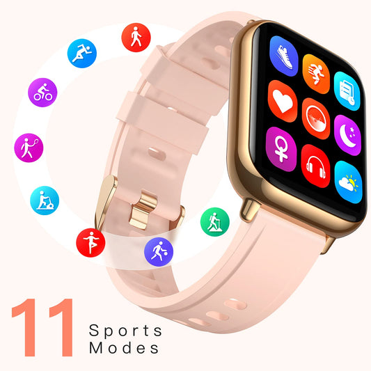 Smart Watch for Women, AGPTEK 1.69"(43mm) Smartwatch for Android and iOS Phones IP68 Waterproof Fitness Tracker Watch Heart Rate Monitor Pedometer Sleep Monitor for Women Gold, LW31