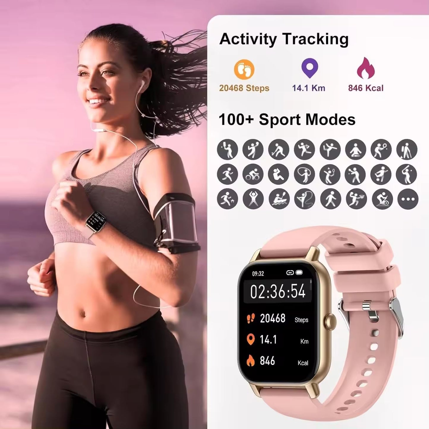 Generic Smart Watch, Fitness Watch 28 Sport Modes, Smart Watches for Women Men with AI Voice Control Call/Text/Heart Rate/Sleep Monitor (Pink)