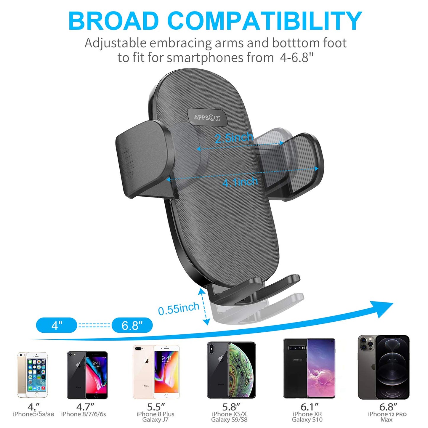 APPS2Car Car Phone Holder Mount Dashboard/Windshield Car Mobile Holder Rotatable 360 Car Mount with Suction Cup Compatible with iPhone 15/14/13 series and all Android Phone