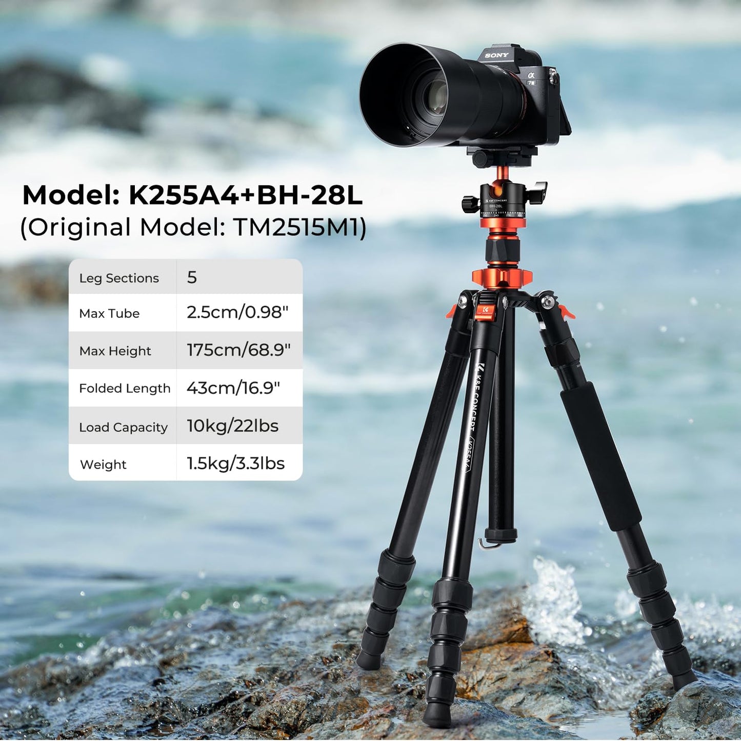 K&F Concept 68 inch /175cm Camera Tripods,Compact Travel Tripod with Monopod,10kg/22lbs Load Capacity 360° Panorama Ball Head Compatible with DSLR Cameras K255A4+BH-28L (TM2515M1)