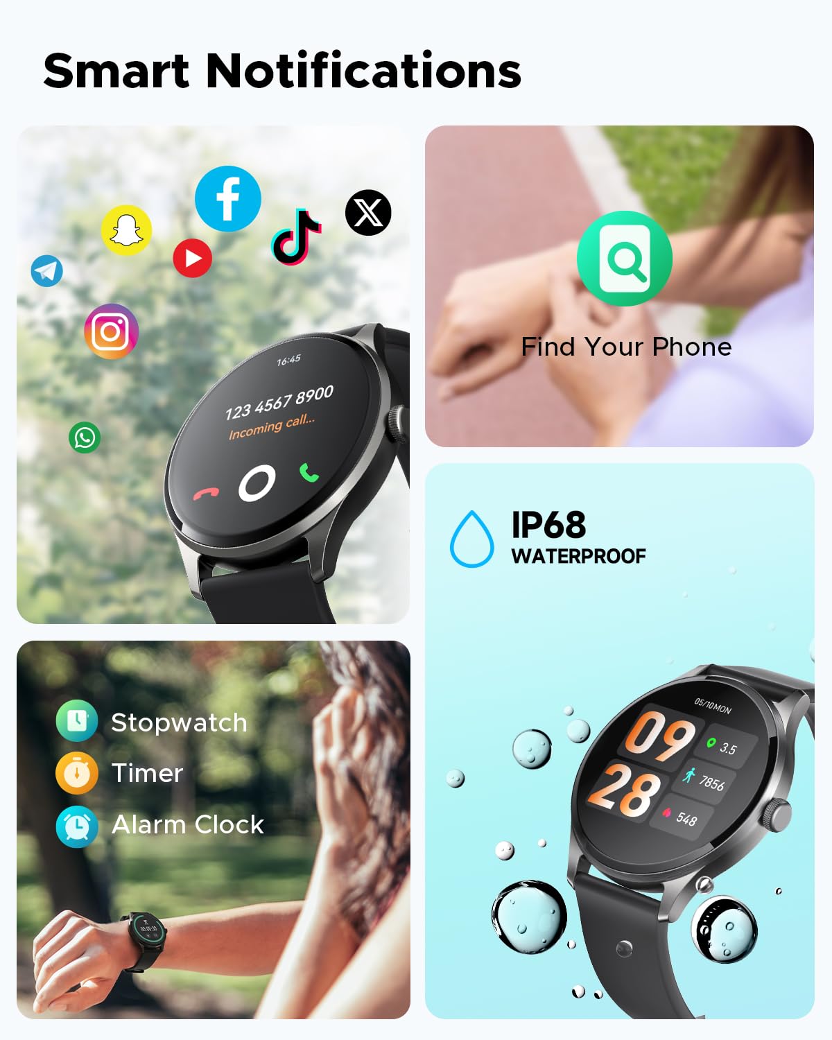 Truefree Watch GT2 Smartwatch with Bluetooth Calls/Smart Notifications, Fitness Tracker with 100+ Sport Modes, Blood Oxygen/Heart Rate/Sleep/Stress Health Monitor, DIY Dials, IP68 Waterproof