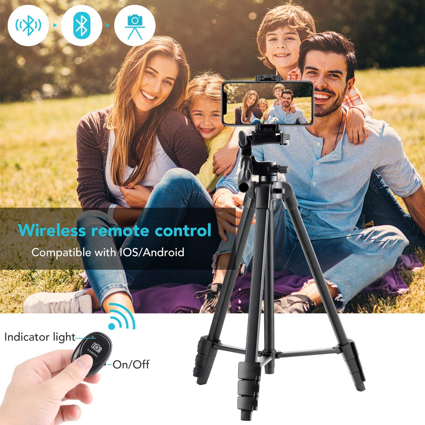 Eocean 136cm Camera Tripod Stand with Bag, Portable Tripod for Camera and Mobile Phone, Extendable Aluminum Phone Tripod for iPhone with Remote, Travel iPhone Tripod for Video Recording