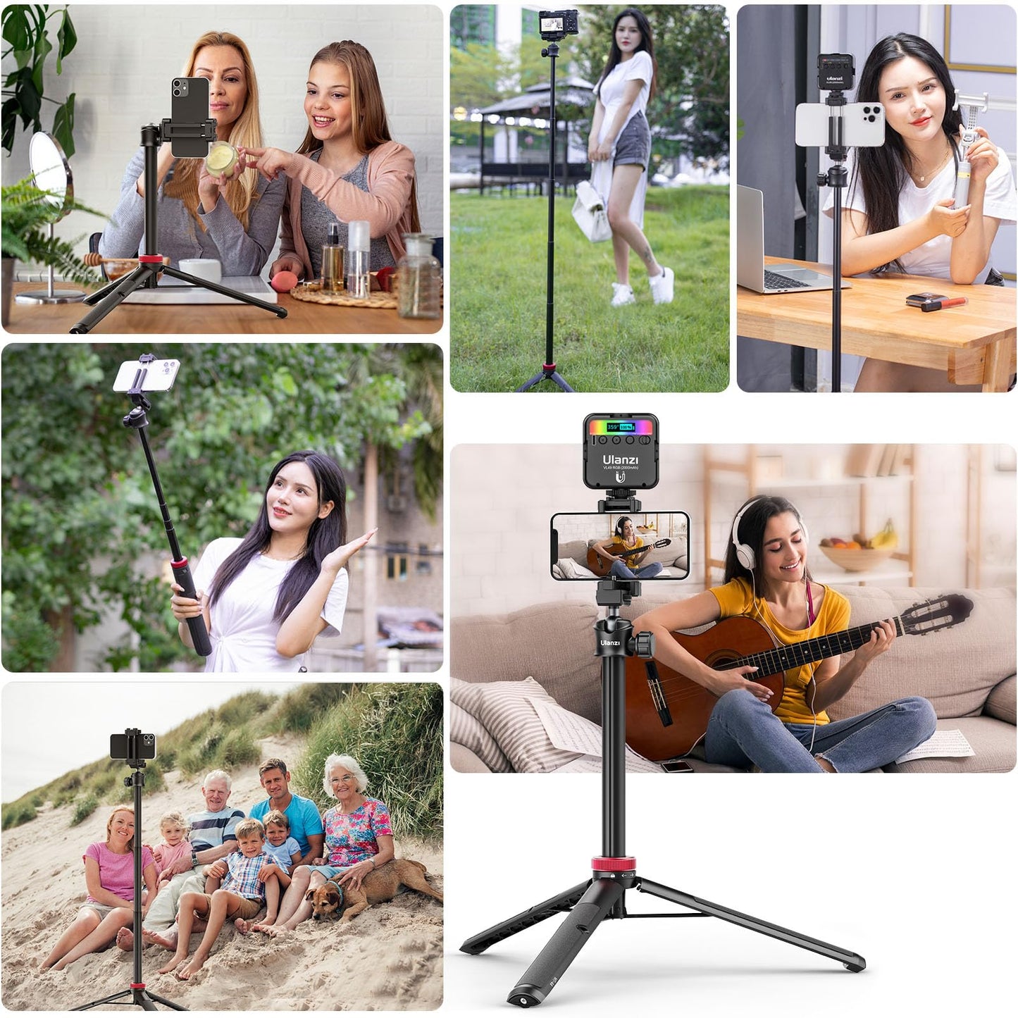 ULANZI MT-44 Portable Tripod Handheld w Ball Head, Extendable Phone Camera Tripod w Cold Shoe, Travel Compact Lightweight Tripod for iPhone, Smartphone, Sony, Canon, Nikon, Small Cameras