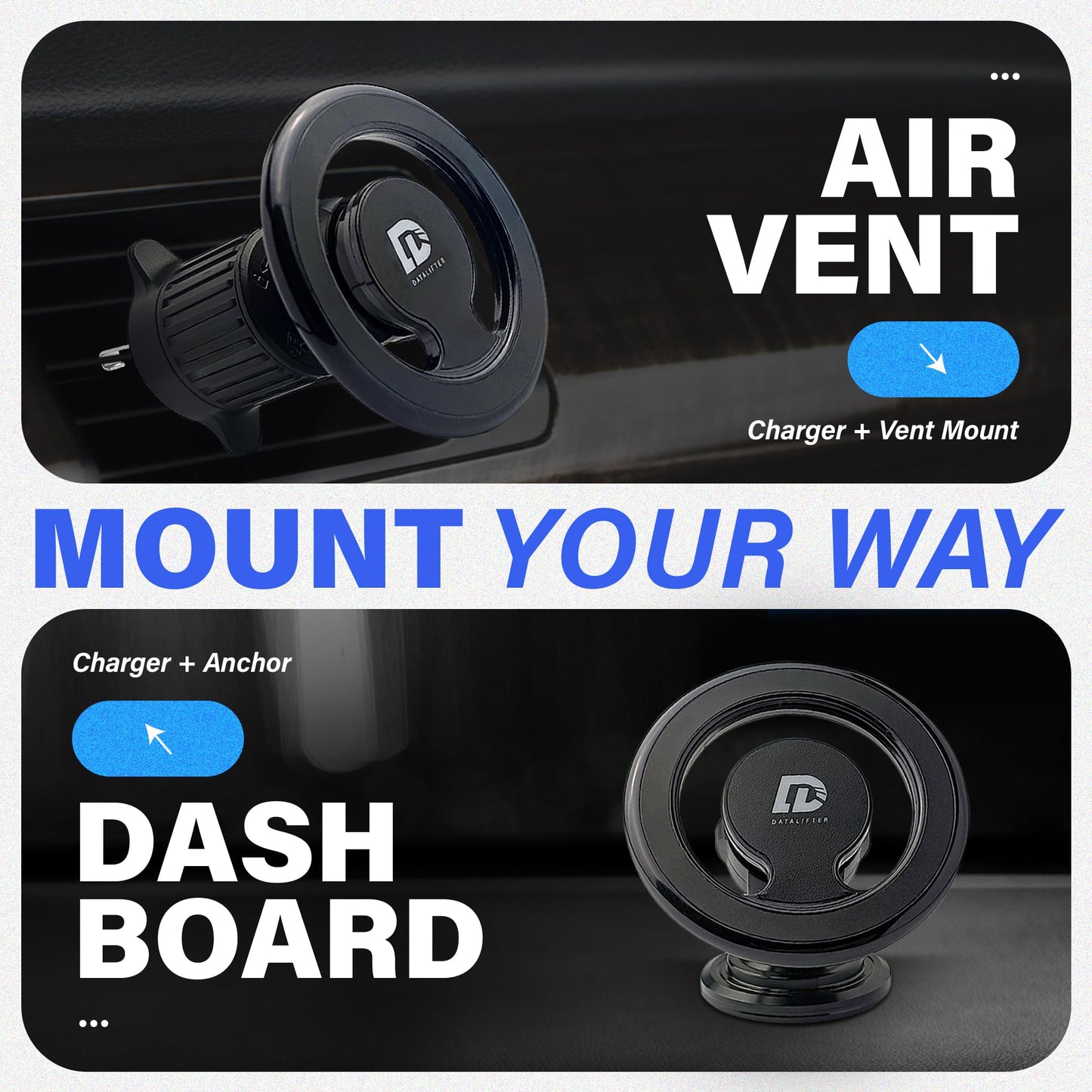 DataLifter AirVent Car Phone Holder | Magnetic Car Phone Holder for iPhone 12/13/14/15 | Magnetic Phone Holder With Easy Mounting | Black Mobile Holder