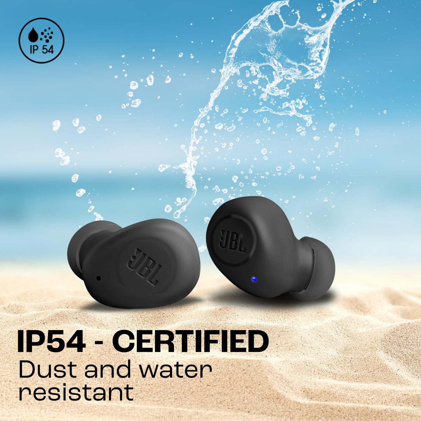 JBL Wave Buds True Wireless Earbuds, Deep Bass, Comfortable Fit, 32H Battery, Smart Ambient Technology, Hands-Free Call, Water and Dust Resistant - Black, JBLWBUDSBLK