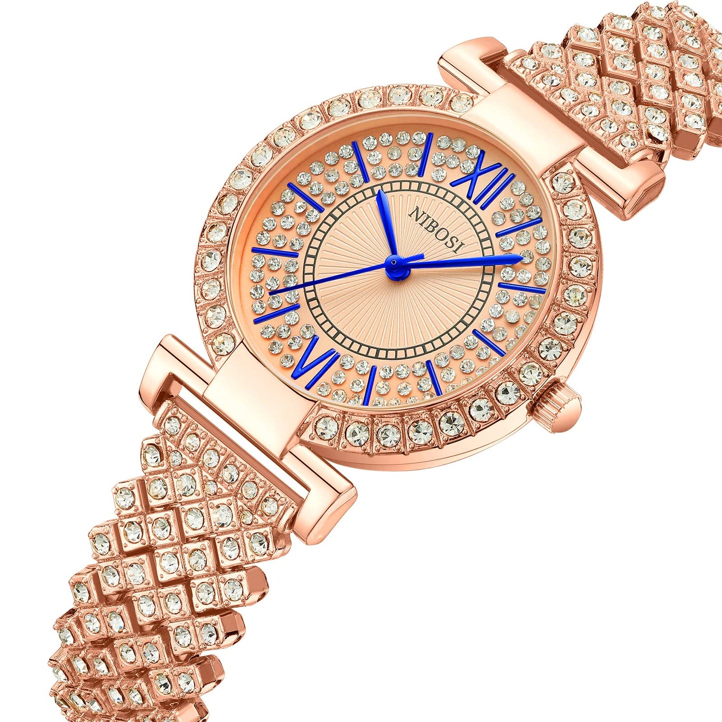 NIBOSI Women's Watches Rose Gold Diamond Dial Watches for women Stylish Analog Dress Wrist Watches with Stainless Steel Strap