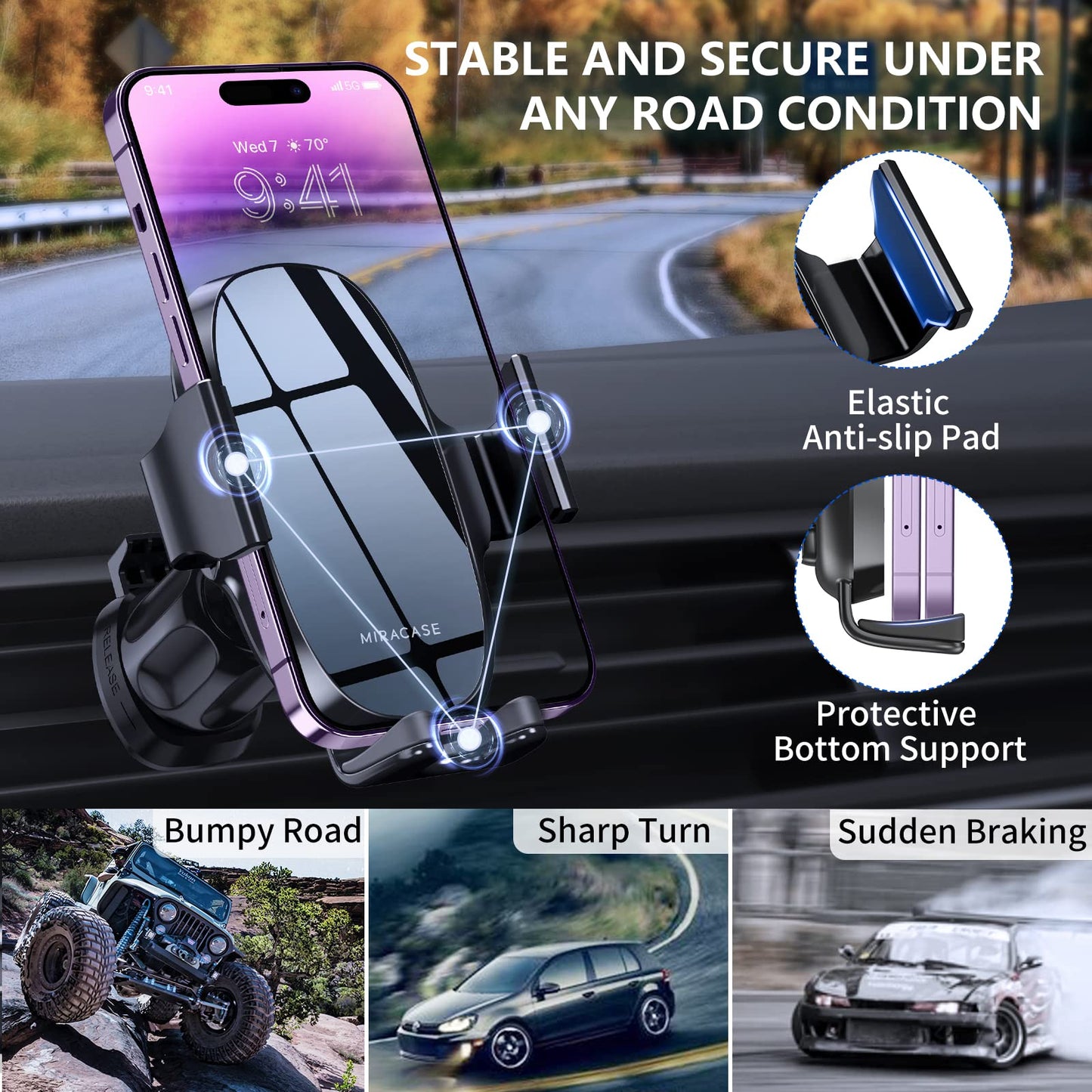 【Holder Expert Generation】 Miracase Car Phone Holder, Mobile Holder for Car Air Vent, Phone Holder Car Compatible with iPhone 14 Pro Max 13 12 11, Samsung S23, Xiaomi, ONEPLUS, Google, HUAWEI and more