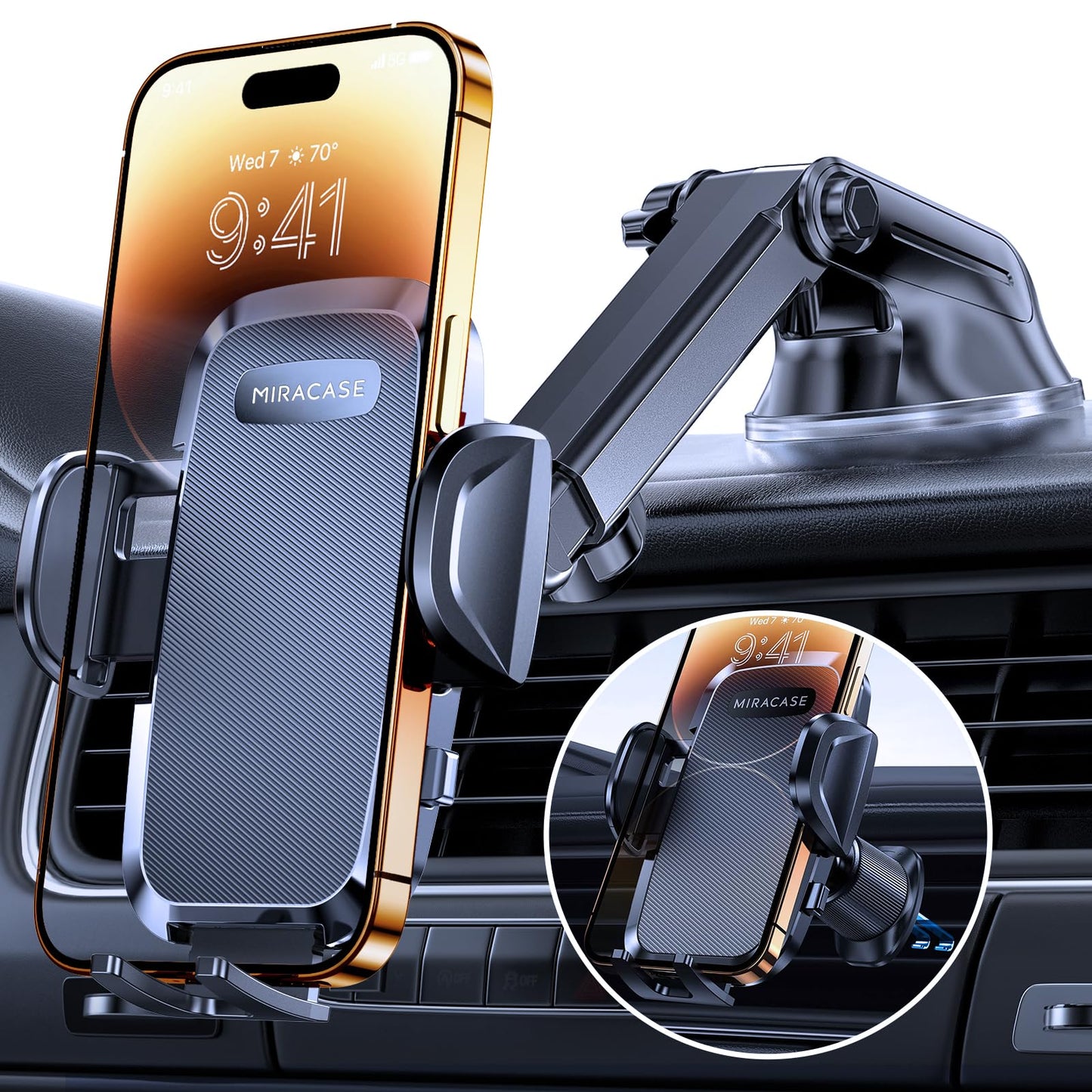 Miracase Universal Car Phone Holder [Powerful Suction Cup] Phone Holder Car for Dashboard Windshield [Double Metal Hook] Mobile Holder for Car Air Vent Car Mobile Holder for All 4.0-7.2" Smartphone