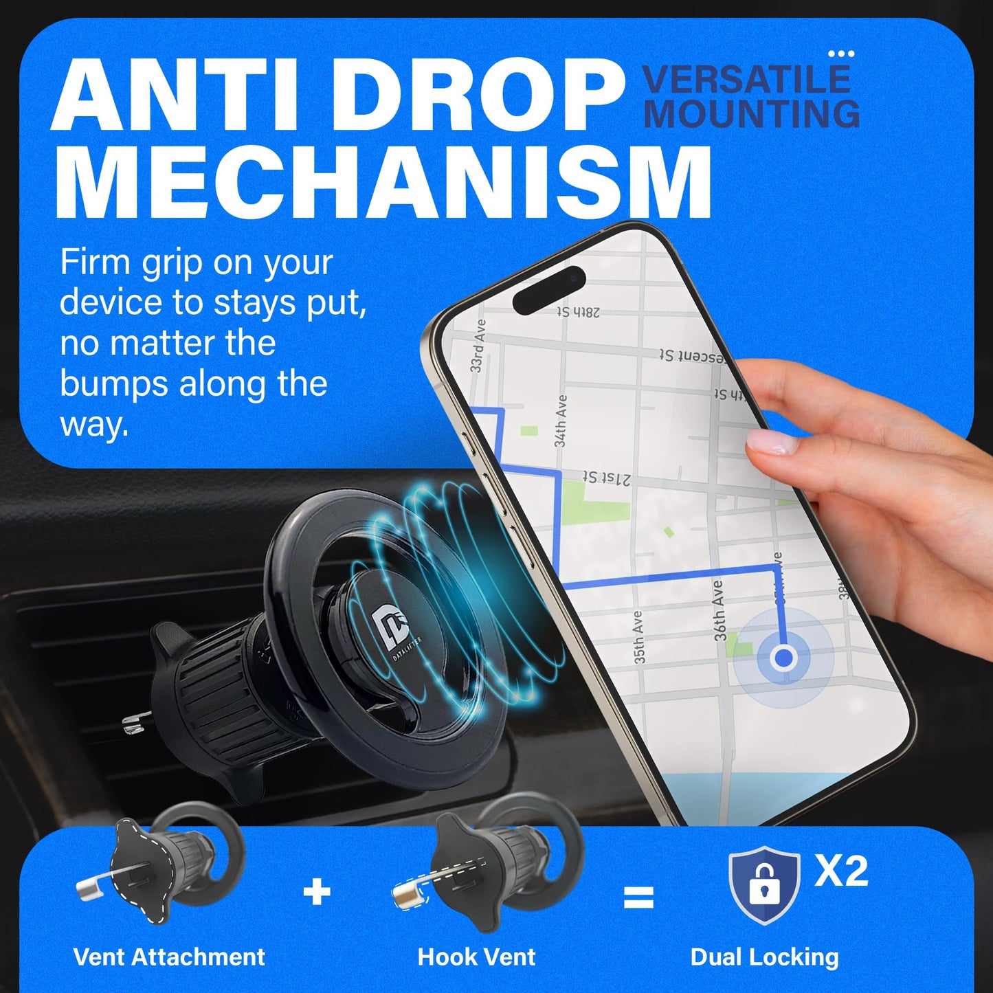 DataLifter AirVent Car Phone Holder | Magnetic Car Phone Holder for iPhone 12/13/14/15 | Magnetic Phone Holder With Easy Mounting | Black Mobile Holder