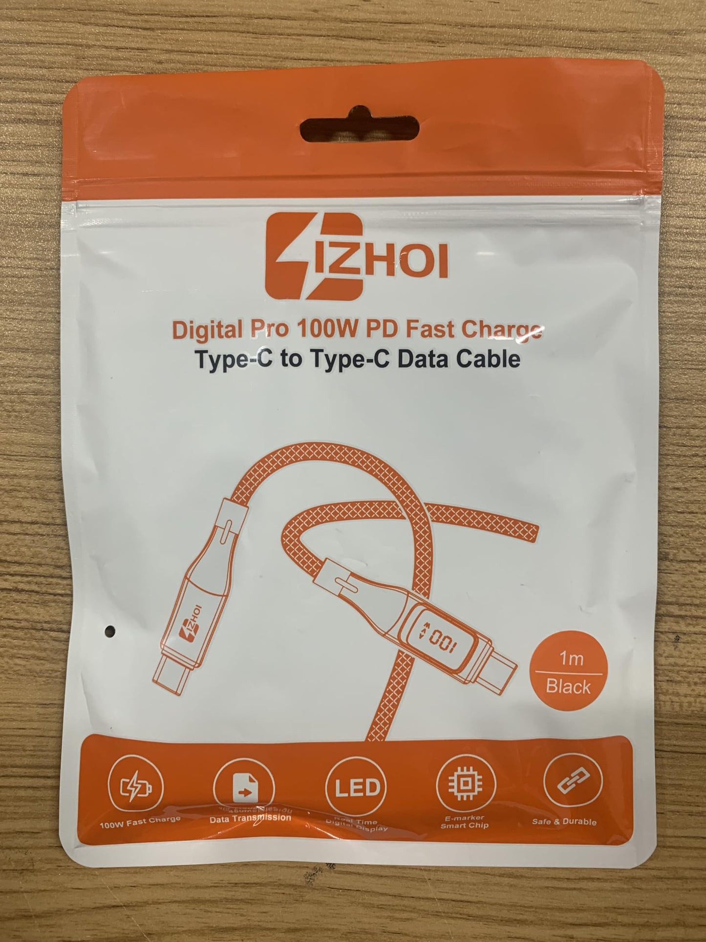 IZHOI USB C Cable,100W Type C Cable with LED Alternate Display Show W/V/A,PD Fast Charging Cable USB C to USB C Compatible for Huawei Xiaomi Galaxy S21/S10/S9/Plus (1m, Black)