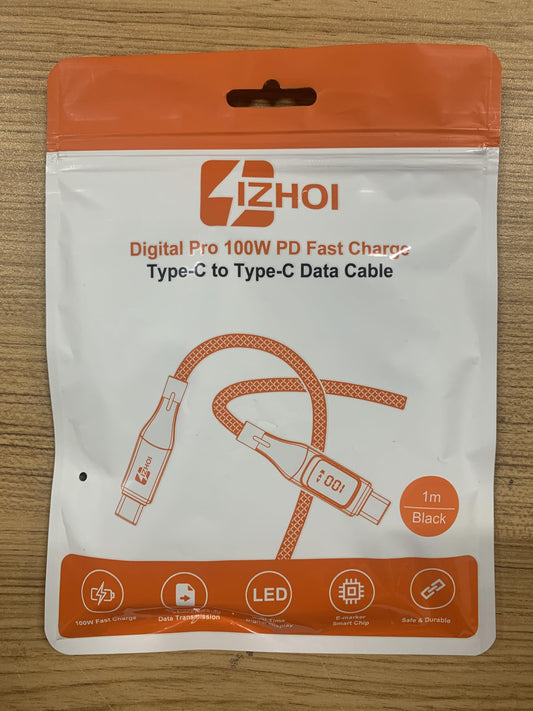 IZHOI USB C Cable,100W Type C Cable with LED Alternate Display Show W/V/A,PD Fast Charging Cable USB C to USB C Compatible for Huawei Xiaomi Galaxy S21/S10/S9/Plus (1m, Black)