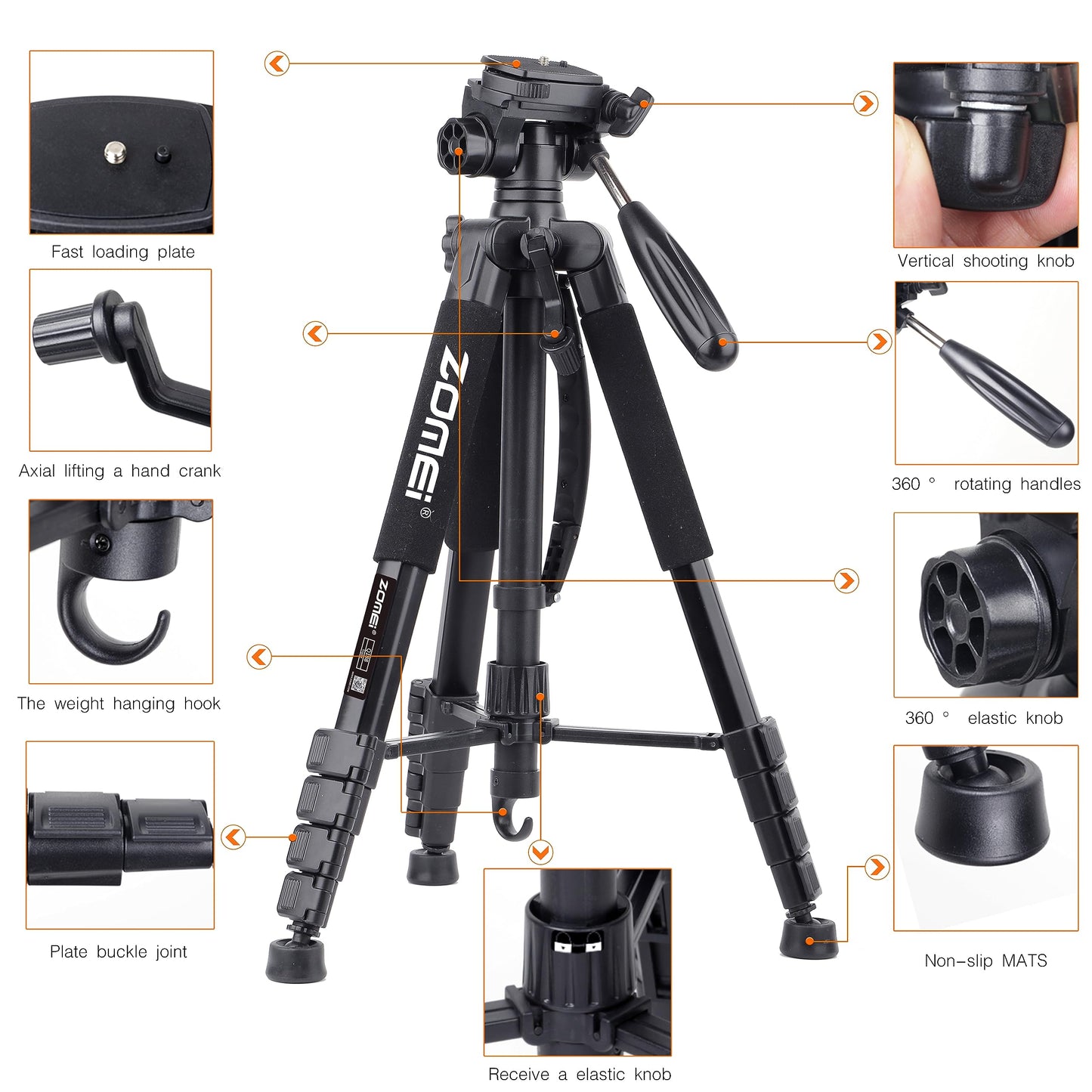 ZOMEI Tripod 74” Camera Tripod, Aluminum Professional Heavy Duty Camera Tripod Stand, Tripod for Camera DSLR SLR with Carry Bag, Compatible with iPhone, Projector, Webcam, Spotting Scopes